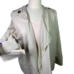 NWT For Cynthia 100% linen blazer waterfall open front beige gold women plus 1X